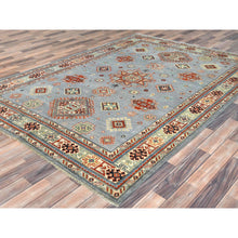 Load image into Gallery viewer, 6&#39;2&quot;x8&#39;9&quot; Gray Special Kazak With Geometric Medallion Design, Hand Knotted, Organic Wool, Natural Dyes Oriental Rug FWR490530