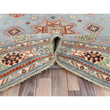 Load image into Gallery viewer, 6&#39;2&quot;x8&#39;9&quot; Gray Special Kazak With Geometric Medallion Design, Hand Knotted, Organic Wool, Natural Dyes Oriental Rug FWR490530