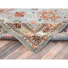 Load image into Gallery viewer, 6&#39;2&quot;x8&#39;9&quot; Gray Special Kazak With Geometric Medallion Design, Hand Knotted, Organic Wool, Natural Dyes Oriental Rug FWR490530