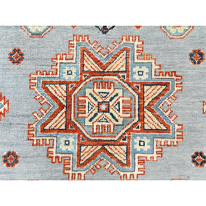 6'2"x8'9" Gray Special Kazak With Geometric Medallion Design, Hand Knotted, Organic Wool, Natural Dyes Oriental Rug FWR490530