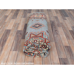 6'2"x8'9" Gray Special Kazak With Geometric Medallion Design, Hand Knotted, Organic Wool, Natural Dyes Oriental Rug FWR490530