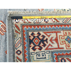 6'2"x8'9" Gray Special Kazak With Geometric Medallion Design, Hand Knotted, Organic Wool, Natural Dyes Oriental Rug FWR490530