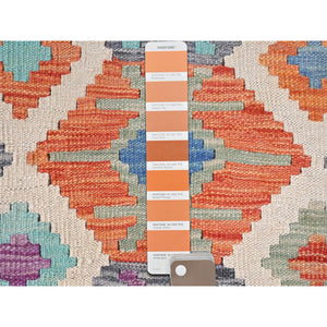 10'x16'5" Colorful, Veggie Dyes Pure Wool Hand Woven, Afghan Kilim With Geometric Elements Flat Weave, Reversible Oversized Oriental Rug FWR490926