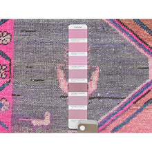 Load image into Gallery viewer, 3&#39;7&quot;x10&#39;1&quot; Mocha Brown With Pink, Vintage Persian Heriz, Geometric Medallions, Hand Knotted Pure Wool, Bohemian, Clean, Worn Down, Wide Runner Oriental Rug FWR491082