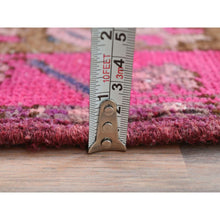 Load image into Gallery viewer, 3&#39;7&quot;x10&#39;1&quot; Mocha Brown With Pink, Vintage Persian Heriz, Geometric Medallions, Hand Knotted Pure Wool, Bohemian, Clean, Worn Down, Wide Runner Oriental Rug FWR491082
