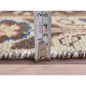3'4"x10' Almond Brown, Vintage Persian Hamadan with Geometric Medallion, Pure Wool Hand Knotted, Clean, Cropped Thin, Wide Runner Oriental Rug FWR491106