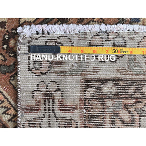 3'4"x10' Almond Brown, Vintage Persian Hamadan with Geometric Medallion, Pure Wool Hand Knotted, Clean, Cropped Thin, Wide Runner Oriental Rug FWR491106