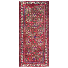 Load image into Gallery viewer, 4&#39;8&quot;x10&#39;4&quot; Pink, Hand Knotted Vintage Northwest Persian with Rosette and Block Design, Professionally Cleaned, Pure Wool, Cropped Thin Wide Runner Oriental Rug FWR491160