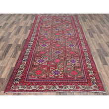 Load image into Gallery viewer, 4&#39;8&quot;x10&#39;4&quot; Pink, Hand Knotted Vintage Northwest Persian with Rosette and Block Design, Professionally Cleaned, Pure Wool, Cropped Thin Wide Runner Oriental Rug FWR491160