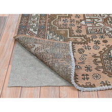 Load image into Gallery viewer, 4&#39;7&quot;x12&#39;9&quot; Peach with Chocolate Brown, Vintage Persian Karajeh, Bohemian, Clean, Fragment, Hand Knotted Pure Wool, Distressed Wide Runner Oriental Rug FWR491166