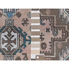 Load image into Gallery viewer, 4&#39;7&quot;x12&#39;9&quot; Peach with Chocolate Brown, Vintage Persian Karajeh, Bohemian, Clean, Fragment, Hand Knotted Pure Wool, Distressed Wide Runner Oriental Rug FWR491166