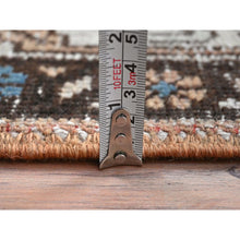 Load image into Gallery viewer, 4&#39;7&quot;x12&#39;9&quot; Peach with Chocolate Brown, Vintage Persian Karajeh, Bohemian, Clean, Fragment, Hand Knotted Pure Wool, Distressed Wide Runner Oriental Rug FWR491166