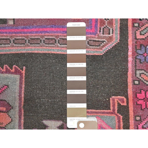 4'3"x11'5" Chocolate Brown With Batches Of Pink, Bohemian Vintage Northwest Persian, Abrash, Clean, Sheared Low, Hand Knotted Pure Wool Wide Runner Oriental Rug FWR491172