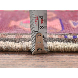 4'3"x11'5" Chocolate Brown With Batches Of Pink, Bohemian Vintage Northwest Persian, Abrash, Clean, Sheared Low, Hand Knotted Pure Wool Wide Runner Oriental Rug FWR491172