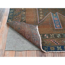 Load image into Gallery viewer, 3&#39;9&quot;x13&#39; Honey Brown, Bohemian Vintage Persian Mazlaghan With Unique Design, Distinct Abrash, Cropped Thin, Pure Wool Hand Knotted, Clean Wide Runner Oriental Rug FWR491220
