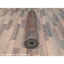 Load image into Gallery viewer, 3&#39;9&quot;x13&#39; Honey Brown, Bohemian Vintage Persian Mazlaghan With Unique Design, Distinct Abrash, Cropped Thin, Pure Wool Hand Knotted, Clean Wide Runner Oriental Rug FWR491220