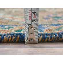 Load image into Gallery viewer, 3&#39;9&quot;x13&#39; Honey Brown, Bohemian Vintage Persian Mazlaghan With Unique Design, Distinct Abrash, Cropped Thin, Pure Wool Hand Knotted, Clean Wide Runner Oriental Rug FWR491220
