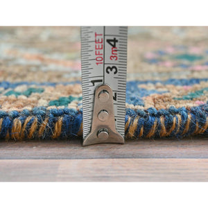 3'9"x13' Honey Brown, Bohemian Vintage Persian Mazlaghan With Unique Design, Distinct Abrash, Cropped Thin, Pure Wool Hand Knotted, Clean Wide Runner Oriental Rug FWR491220