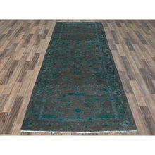 Load image into Gallery viewer, 3&#39;8&quot;x9&#39;3&quot; Brown Overdyed with Touches of Blue, Vintage Persian Bibikabad, Sheared Low, Clean, Pure Wool, Hand Knotted Wide Runner Oriental Rug FWR491232