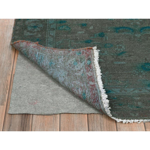 3'8"x9'3" Brown Overdyed with Touches of Blue, Vintage Persian Bibikabad, Sheared Low, Clean, Pure Wool, Hand Knotted Wide Runner Oriental Rug FWR491232