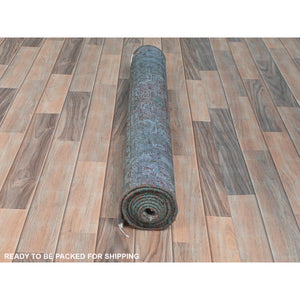 3'8"x9'3" Brown Overdyed with Touches of Blue, Vintage Persian Bibikabad, Sheared Low, Clean, Pure Wool, Hand Knotted Wide Runner Oriental Rug FWR491232