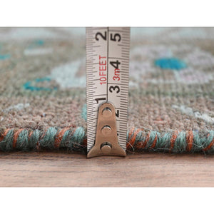 3'8"x9'3" Brown Overdyed with Touches of Blue, Vintage Persian Bibikabad, Sheared Low, Clean, Pure Wool, Hand Knotted Wide Runner Oriental Rug FWR491232