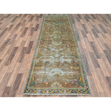 Load image into Gallery viewer, 3&#39;x10&#39;1&quot; Taupe, Worn Down, Bohemian Vintage Persian Lilahan, Hand Knotted, Pure Wool, Professionally Cleaned Wide Runner Oriental Rug FWR491376