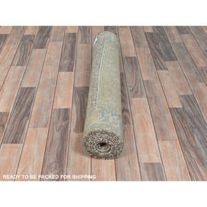 3'3"x9'9" Mocha Brown, Vintage Persian Serab with All Over Small Repetitive Boteh Design, Hand Knotted Pure Wool, Distressed, Clean Wide Runner Oriental Rug FWR491382