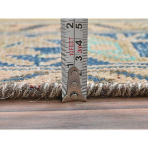 3'3"x9'9" Mocha Brown, Vintage Persian Serab with All Over Small Repetitive Boteh Design, Hand Knotted Pure Wool, Distressed, Clean Wide Runner Oriental Rug FWR491382