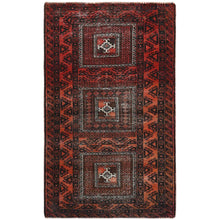 Load image into Gallery viewer, 3&#39;7&quot;x6&#39;5&quot; Sunset Colors, Vintage Persian Baluch with Geometric Medallions, Hand Knotted Pure Wool, Worn Down, Clean Oriental Rug FWR491550
