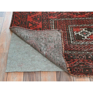3'7"x6'5" Sunset Colors, Vintage Persian Baluch with Geometric Medallions, Hand Knotted Pure Wool, Worn Down, Clean Oriental Rug FWR491550