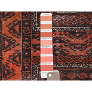 3'7"x6'5" Sunset Colors, Vintage Persian Baluch with Geometric Medallions, Hand Knotted Pure Wool, Worn Down, Clean Oriental Rug FWR491550
