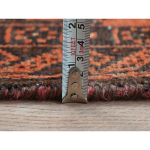 3'7"x6'5" Sunset Colors, Vintage Persian Baluch with Geometric Medallions, Hand Knotted Pure Wool, Worn Down, Clean Oriental Rug FWR491550