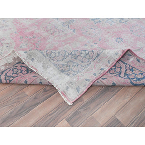 8'5"x11'9" Soft Pink, Vintage Persian Kerman, Sheared Low Distressed Look, Worn Wool Hand Knotted, Oriental Rug FWR491580