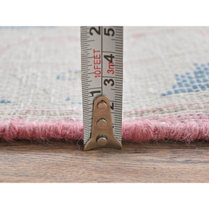 8'5"x11'9" Soft Pink, Vintage Persian Kerman, Sheared Low Distressed Look, Worn Wool Hand Knotted, Oriental Rug FWR491580