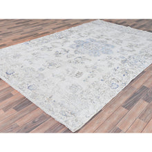 Load image into Gallery viewer, 6&#39;9&quot;x10&#39;1&quot; Ivory, Cropped Thin Distressed Look Worn Wool, Hand Knotted Old Persian Kerman, Oriental Rug FWR491646