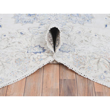 Load image into Gallery viewer, 6&#39;9&quot;x10&#39;1&quot; Ivory, Cropped Thin Distressed Look Worn Wool, Hand Knotted Old Persian Kerman, Oriental Rug FWR491646