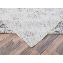 Load image into Gallery viewer, 6&#39;9&quot;x10&#39;1&quot; Ivory, Cropped Thin Distressed Look Worn Wool, Hand Knotted Old Persian Kerman, Oriental Rug FWR491646