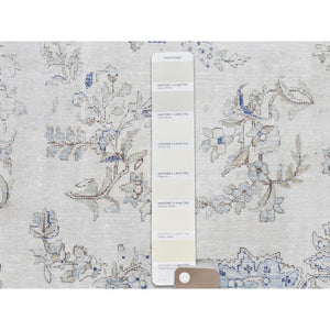 6'9"x10'1" Ivory, Cropped Thin Distressed Look Worn Wool, Hand Knotted Old Persian Kerman, Oriental Rug FWR491646