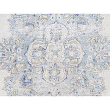 Load image into Gallery viewer, 6&#39;9&quot;x10&#39;1&quot; Ivory, Cropped Thin Distressed Look Worn Wool, Hand Knotted Old Persian Kerman, Oriental Rug FWR491646