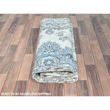 Load image into Gallery viewer, 6&#39;9&quot;x10&#39;1&quot; Ivory, Cropped Thin Distressed Look Worn Wool, Hand Knotted Old Persian Kerman, Oriental Rug FWR491646