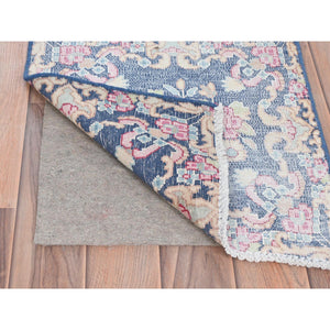 1'7"x1'7" Navy Blue, Vintage Persian Kerman Sheared Low, Distressed Look Worn Wool Hand Knotted, Square Oriental Rug FWR491688