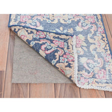 Load image into Gallery viewer, 1&#39;7&quot;x1&#39;7&quot; Navy Blue, Vintage Persian Kerman Sheared Low, Distressed Look Worn Wool Hand Knotted, Square Oriental Rug FWR491688