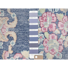 Load image into Gallery viewer, 1&#39;7&quot;x1&#39;7&quot; Navy Blue, Vintage Persian Kerman Sheared Low, Distressed Look Worn Wool Hand Knotted, Square Oriental Rug FWR491688
