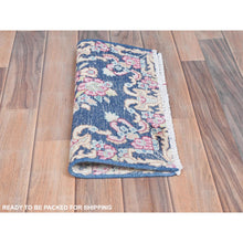 Load image into Gallery viewer, 1&#39;7&quot;x1&#39;7&quot; Navy Blue, Worn Wool Hand Knotted, Vintage Persian Kerman Sheared Low Distressed Look, Square Oriental Rug FWR491700
