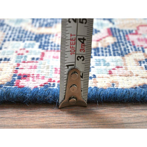 1'7"x1'7" Navy Blue, Worn Wool Hand Knotted, Vintage Persian Kerman Sheared Low Distressed Look, Square Oriental Rug FWR491700