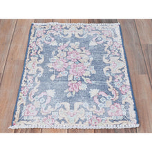 Load image into Gallery viewer, 1&#39;6&quot;x2&#39;1&quot; Navy Blue, Worn Wool Hand Knotted, Vintage Persian Kerman Shabby Chic Sheared Low Distressed Look, Mat Oriental Rug FWR491724