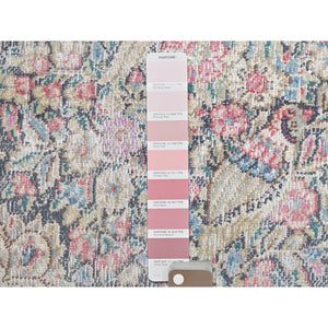 1'9"x1'9" Colorful, Old Persian Kerman Shabby Chic Cropped Thin, Distressed Look Worn Wool Hand Knotted, Square Oriental Rug FWR491742
