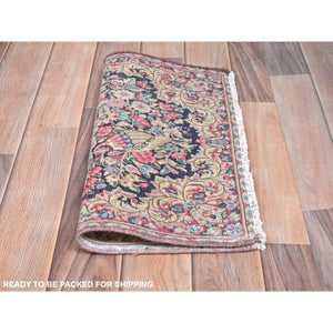 1'9"x1'9" Colorful, Old Persian Kerman Shabby Chic Cropped Thin, Distressed Look Worn Wool Hand Knotted, Square Oriental Rug FWR491742