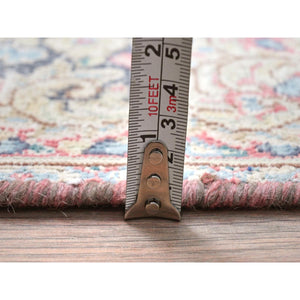 1'9"x1'9" Colorful, Old Persian Kerman Shabby Chic Cropped Thin, Distressed Look Worn Wool Hand Knotted, Square Oriental Rug FWR491742